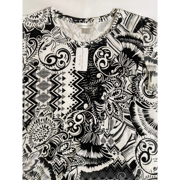 Christopher & banks Scoop neck White black tshirt top womens s small new - Picture 2 of 5